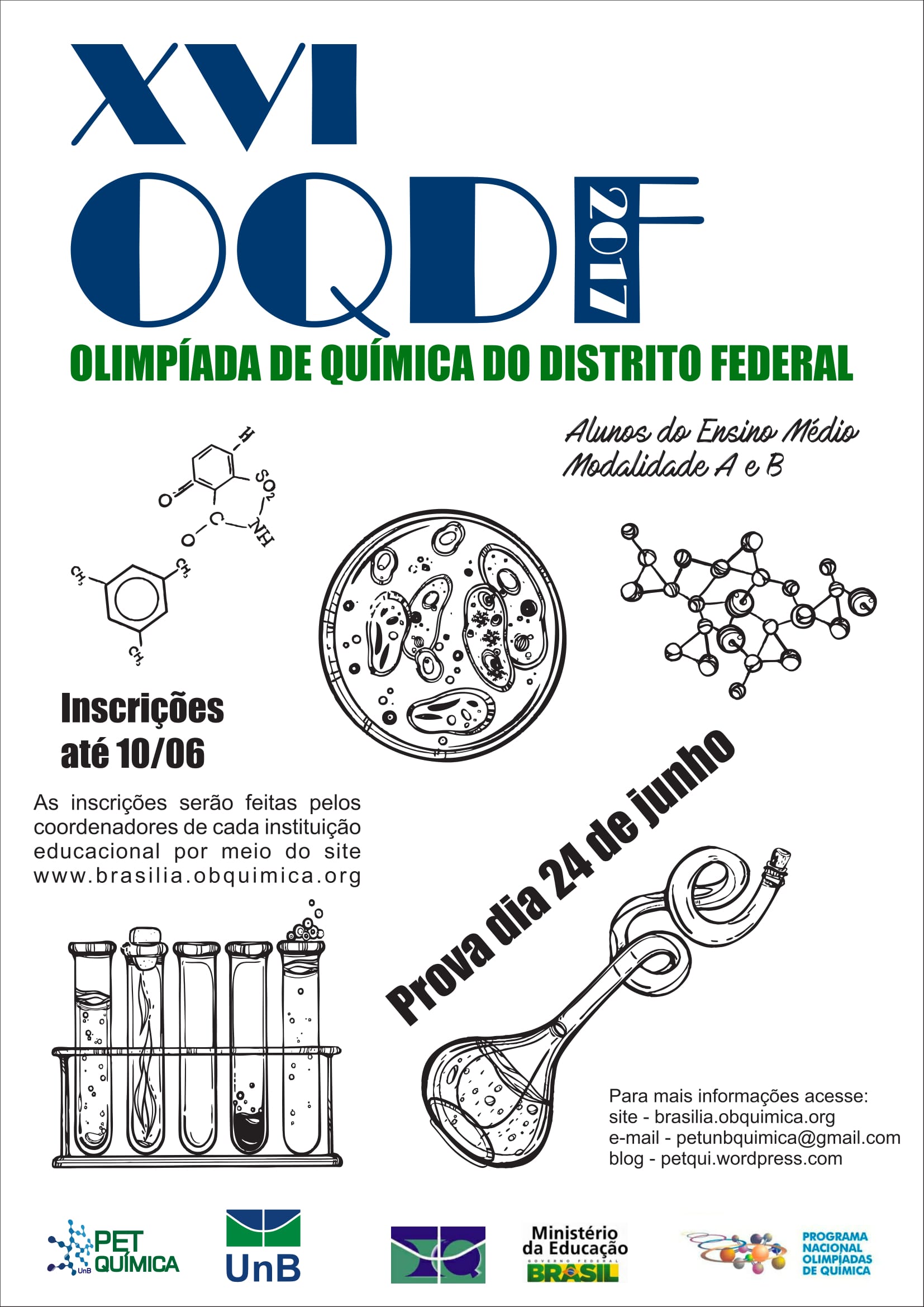 Mudança de data de realização da Olimpíada de Química do Distrito Federal 2017 e prorrogação de inscrições